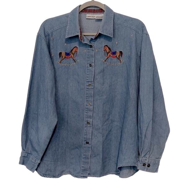 Cabin Creek Women's XL Blue Denim Embroidered Button-Up Shirt Vintage - Picture 1 of 10